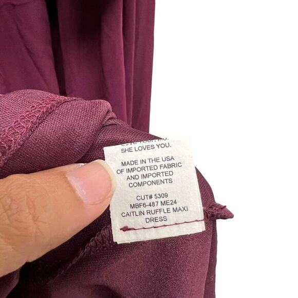 Show Me Your Mumu Caitlin Ruffle Maxi Dress Chiffon Merlot - Picture 8 of 8